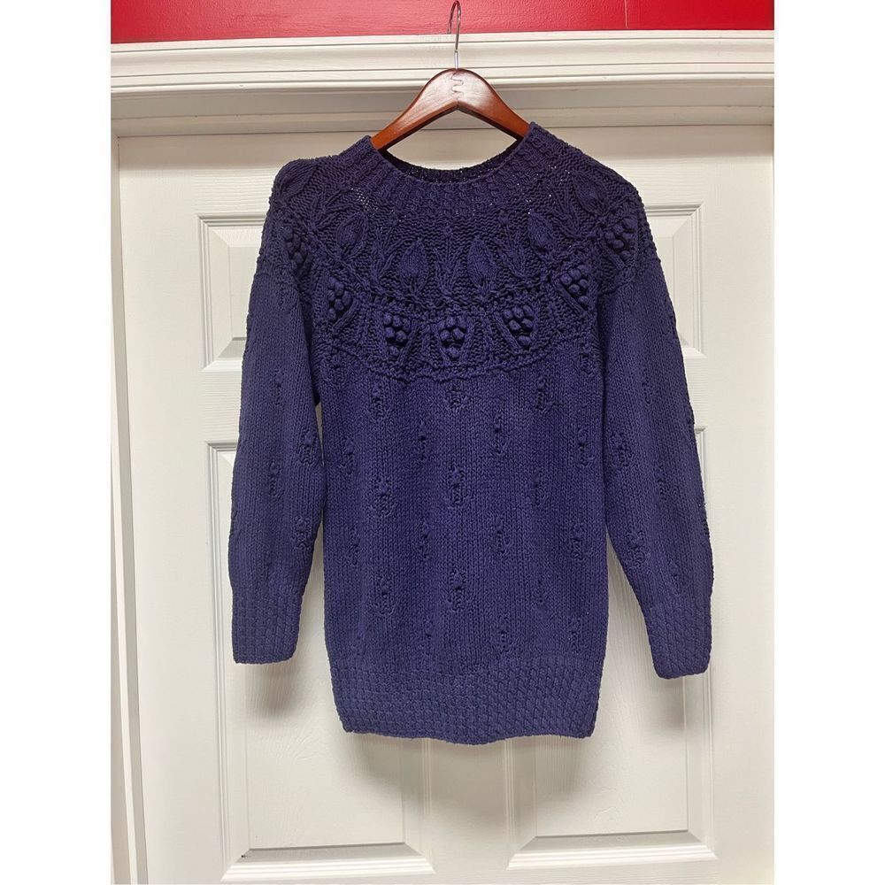 Vintage Norm Thompson Purple Silk Mock Neck Bulky Knit Sweater sz S